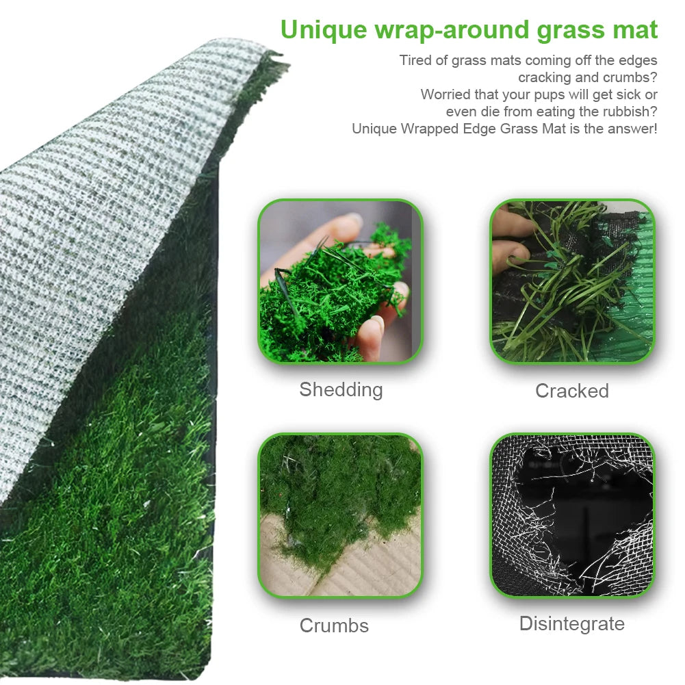 Dog Grass Pad with Large Tray Reusable Training Pads with Pee Baffle Puppy Turf Grass Pad Ideal for Small and Medium Dogs