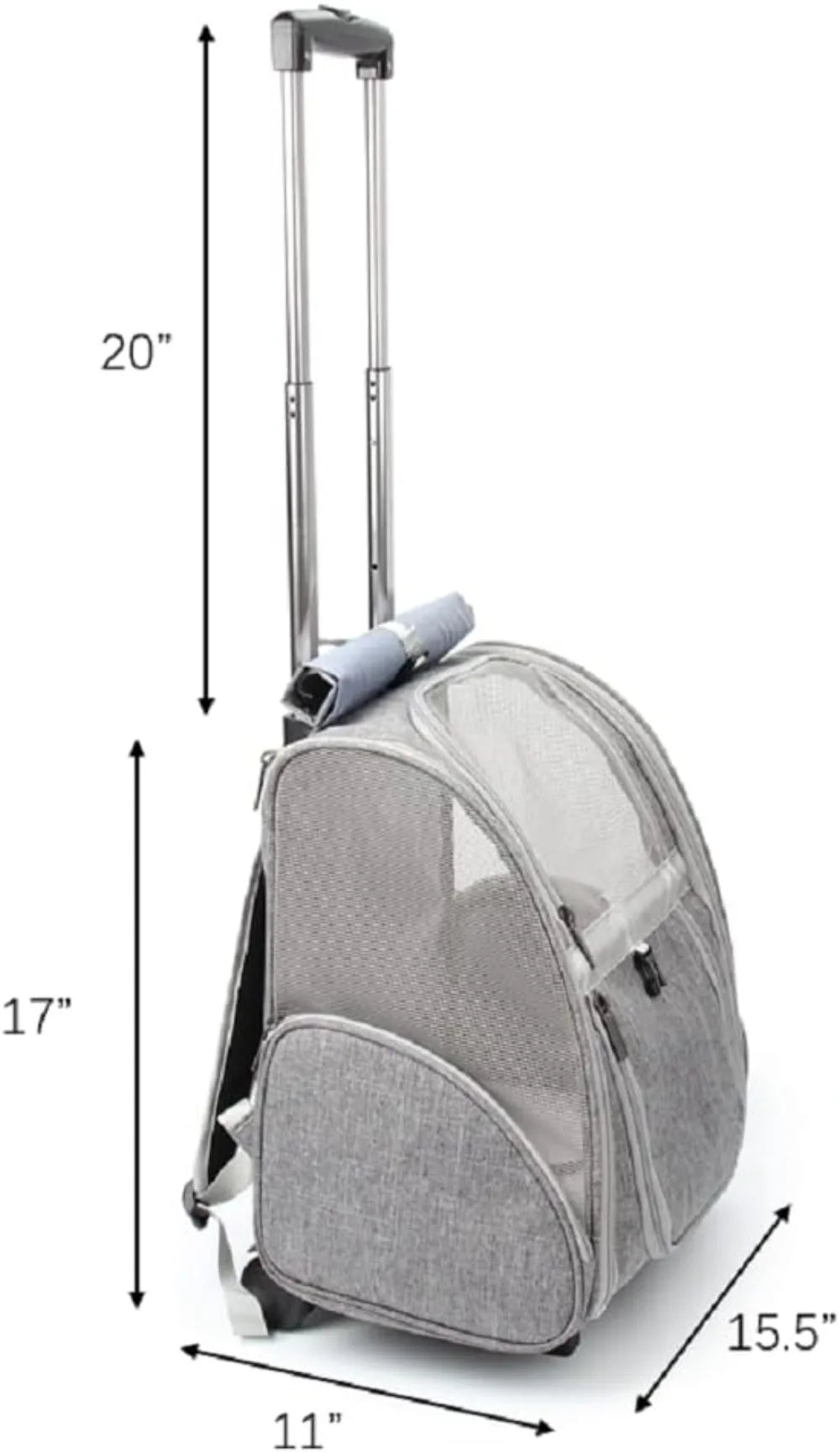Pet Rolling Carrier, Dog Backpack with Wheels, Travel Bag for Cats and Puppies, Trolley (Grey)