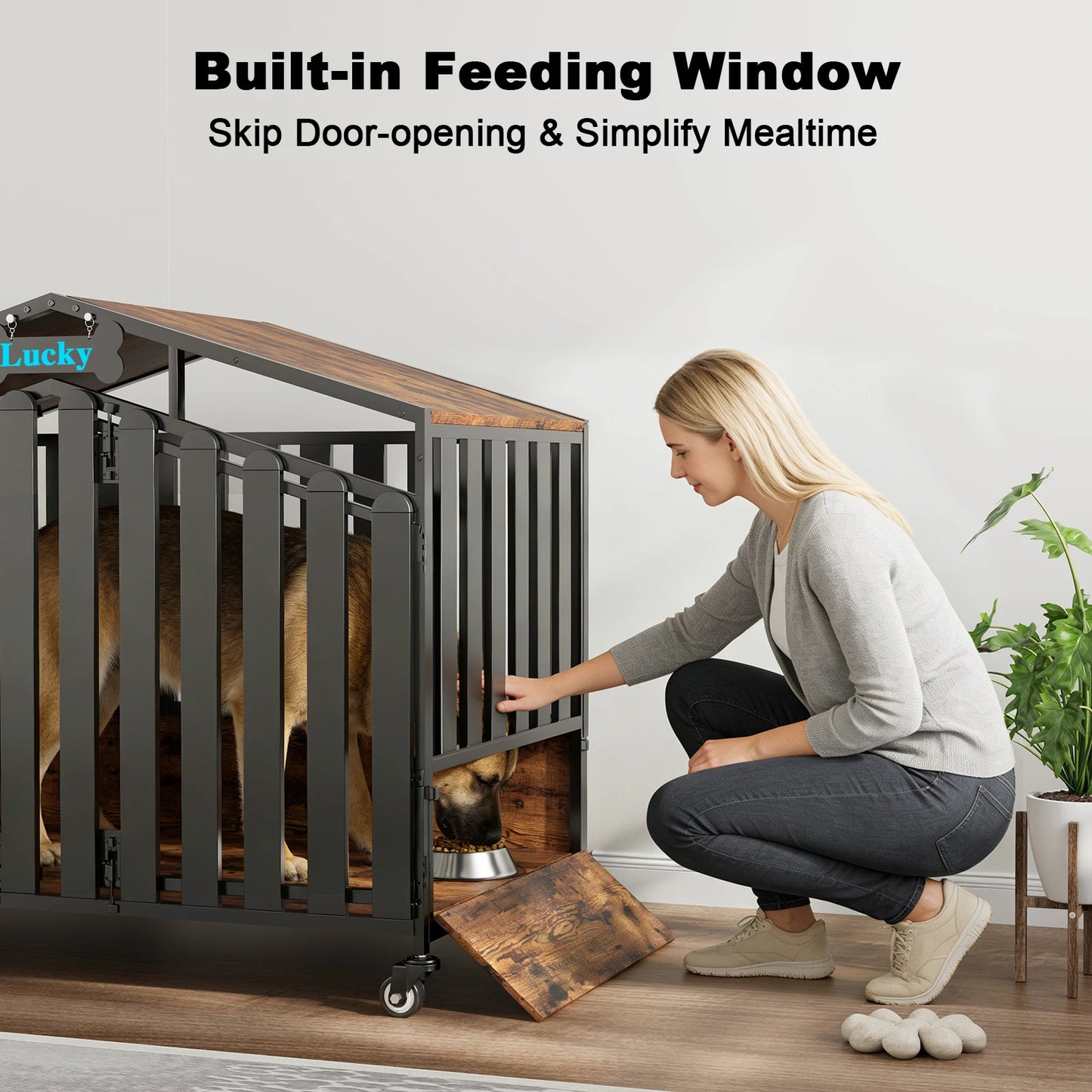 31"/41"/48“ XL Heavy Duty Dog Crate Furniture with Wheels, Dog Crates for Large Dogs Extra-Wide Thick Steel Plates for Chew Res