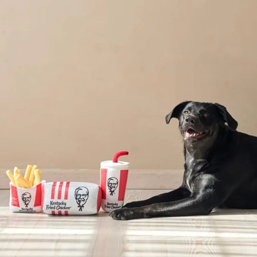 KFC Chicken Box Meal 3-Piece Dog Toy Set - Chicken Box, French Fries and Soda Fun Food-Themed Crinkle and Squeaky Interactive P