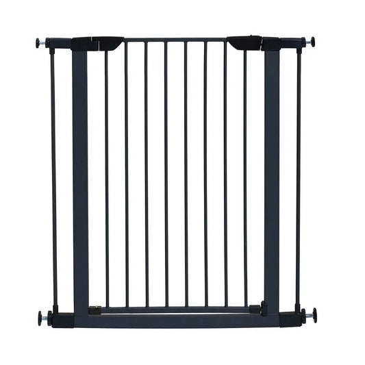 39Inch High WalkThru Pressure Mounted Steel Dog Gate, Expands to 38 Inches Wide, Includes 3inch Extensions, Textured Graphite