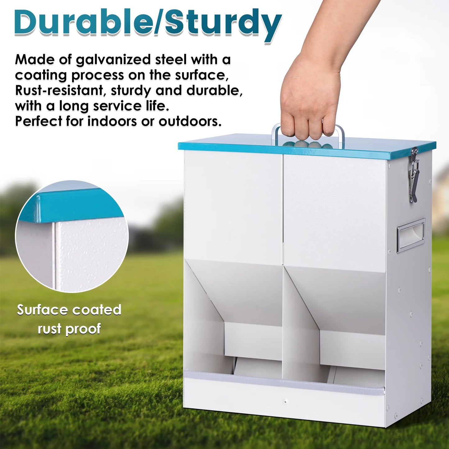 Large Capacity Automatic Dog Cat Feeding Dispenser Trough with 2 Feeding Ports, Durable and Sturdy, Rust- resistant, Gravity Auto-feeding