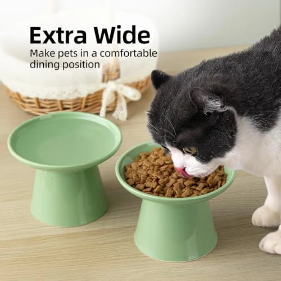 6.2 Inch Extra Wide Elevated Ceramic Cat Bowls, Food and Water Bowl Set for Elder Big Cats Small Dogs, Raised Design for Pet Ea