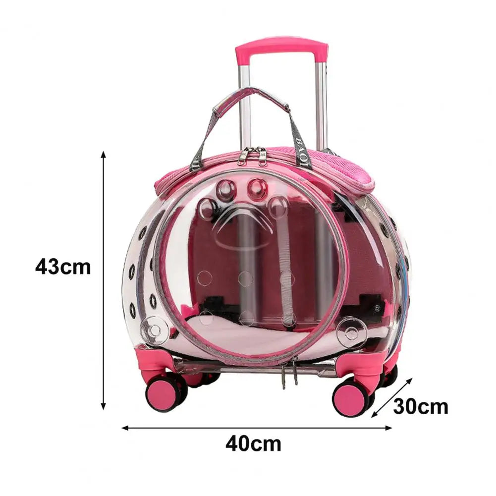 Pet Trolley Case, Portable Transparent Cat Bag Multifunctional Pet Backpack, Pink Outing Bag Pet Carrier