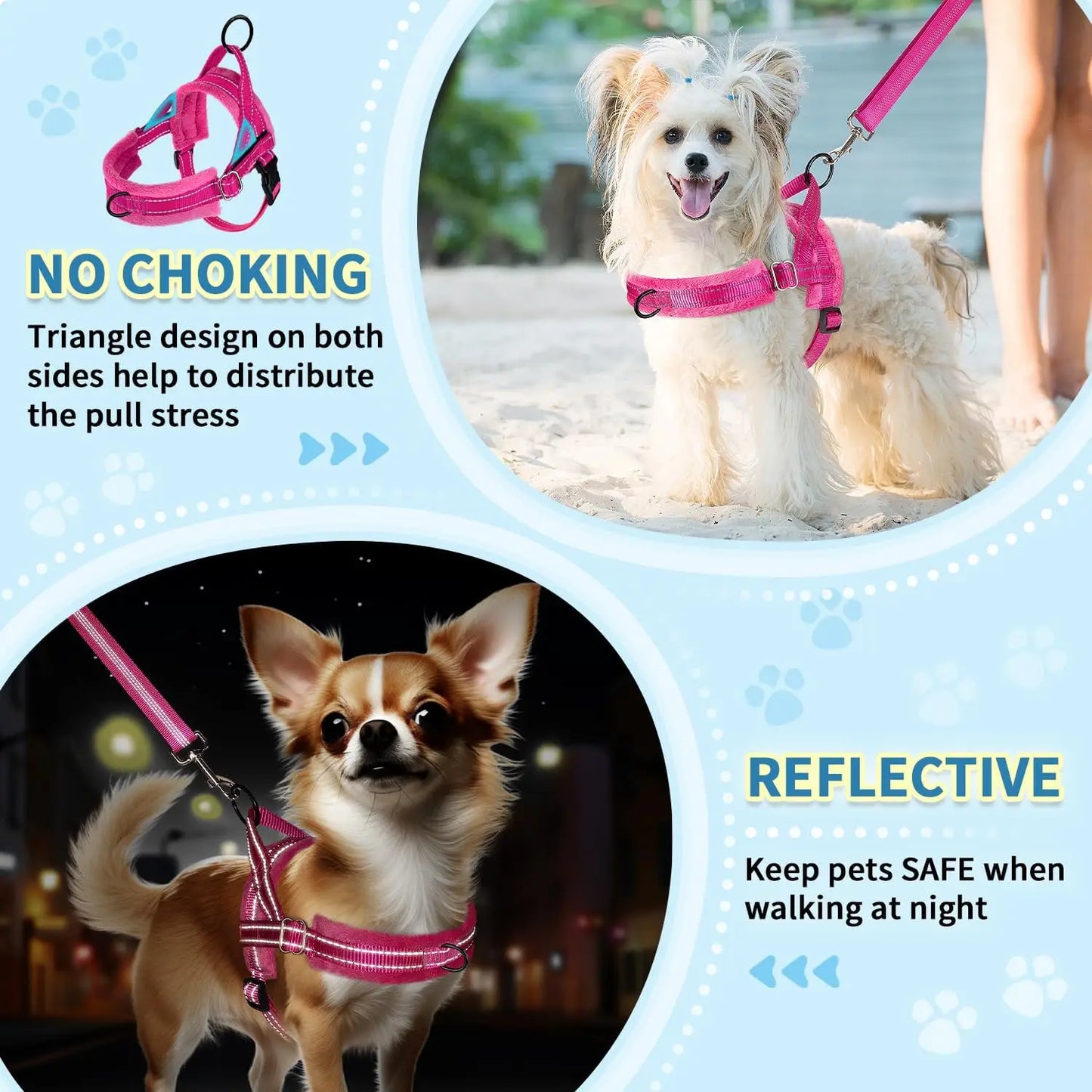 Small Dog Harness and Leash Set with Reflective Strips, Adjustable No Pull Puppy Vest for Walking Training, Lightweight Pet Lead