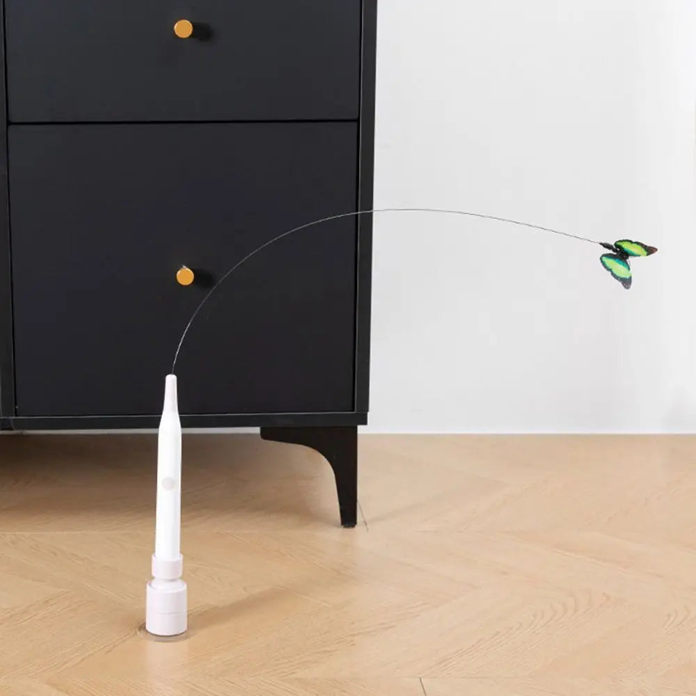 Switchable Butterfly Pattern Cat Teasing Stick Self-hilarity Relieves Interactive Toy Automatic Cat Teaser Removable Handle