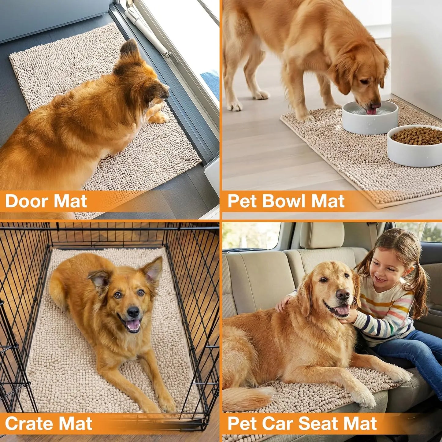 Super Absorbent Quick-Dry Chenille Dog Door Mat 24x17 Inches, Non-Slip Machine Washable Pet Rug for Indoor Entryway