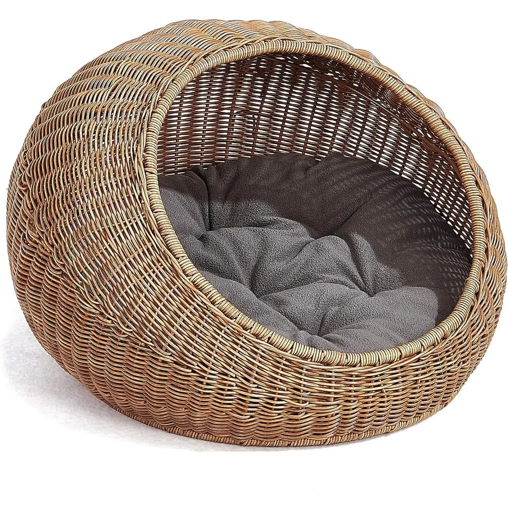 D+GARDEN Wicker Cat Bed Dome or Medium Indoor Cats - a Covered Cat Hideaway Hut o aux Rattan Houses Pets in Dome Basket, Washabl