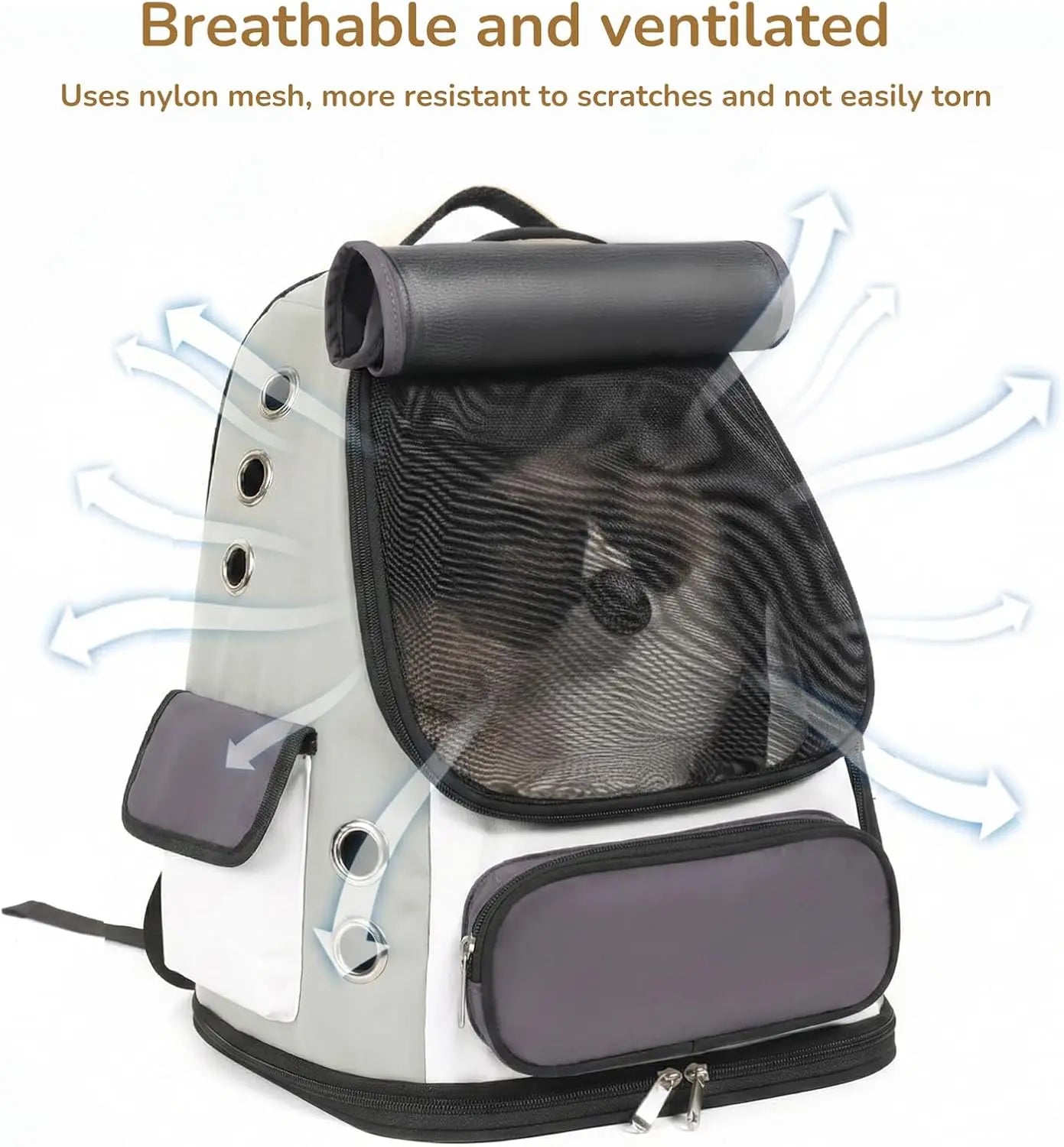 Cat Backpack Carrier, Airline Approved Pet Travel Bag for Small Dogs up to 18 lbs, Gray Mesh