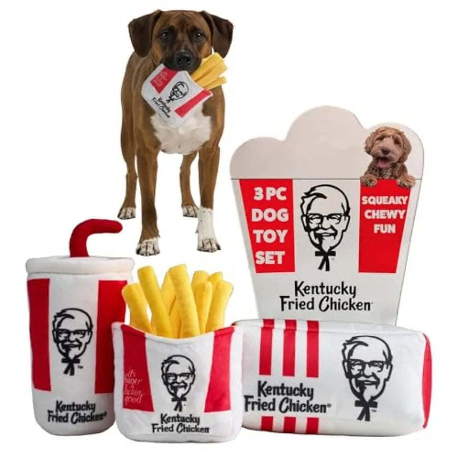 KFC Chicken Box Meal 3-Piece Dog Toy Set - Chicken Box, French Fries and Soda Fun Food-Themed Crinkle and Squeaky Interactive P