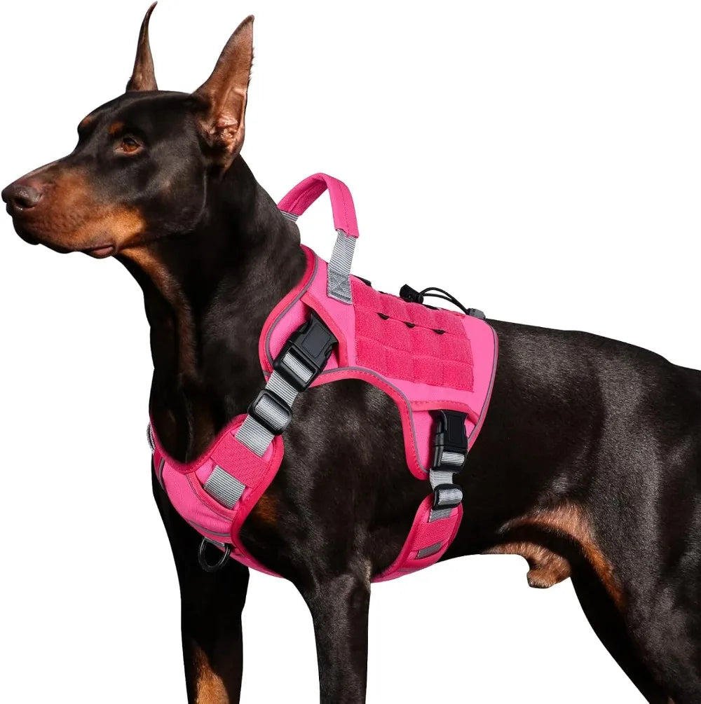 Tactical Dog Harness for Large Dogs, Heavy Duty No Pull with Handle, Reflective Military K9 Vest for Walking Training Hunting, Green, L